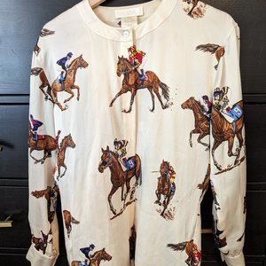 Rare Vintage Escada by Margaretha Ley 100% Silk Equestrian Blouse sz 34